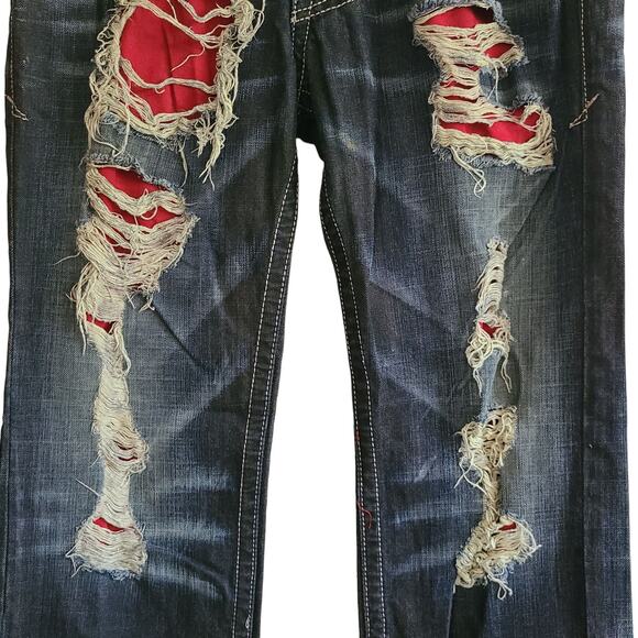 REMETEE Destructed Destroyed Straight Fit Jeans 04RS401 Men's 33‎ x 33 - Picture 4 of 16